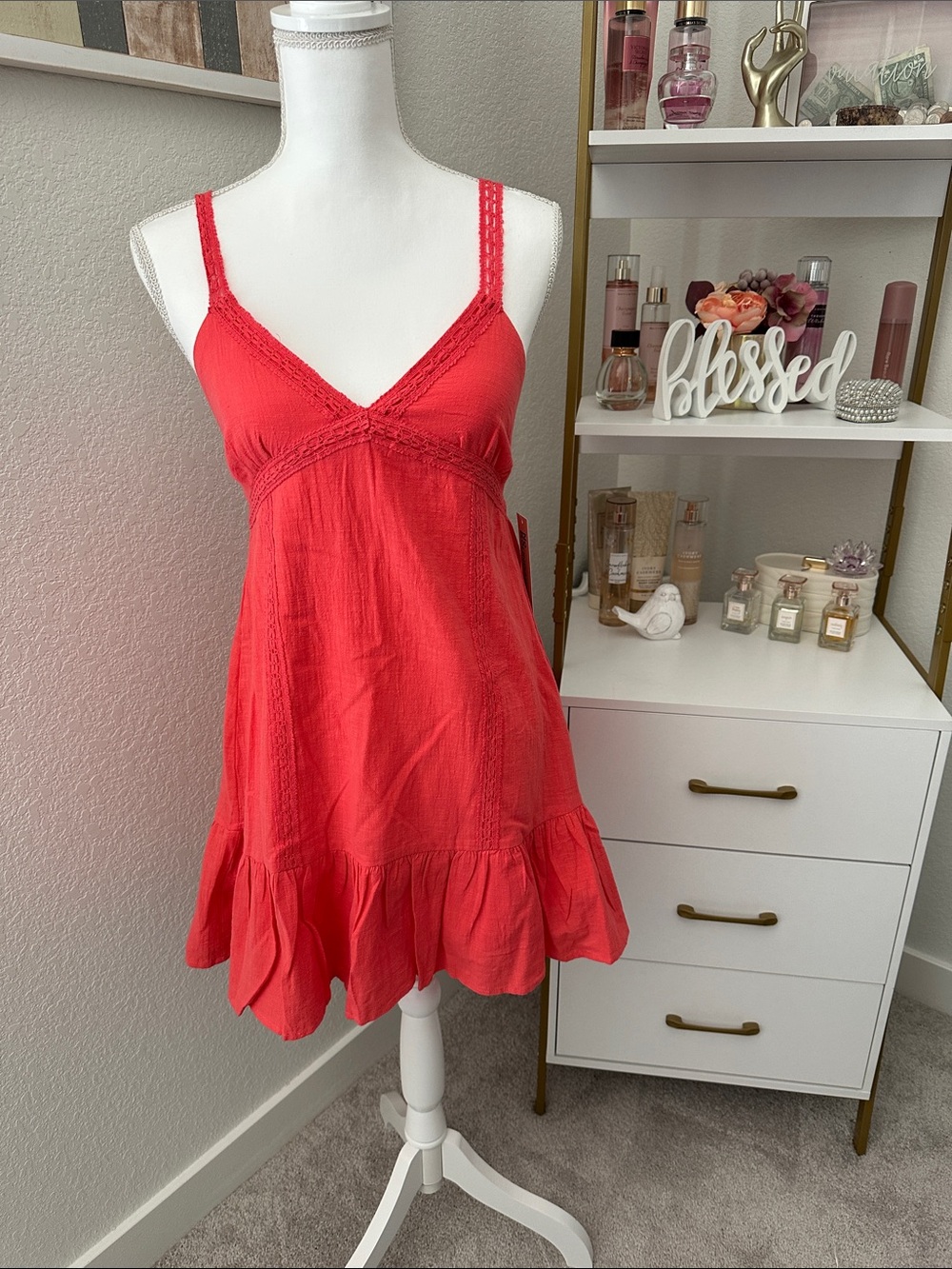 No Boundaries Coral Mini Dress with Ruffle Hem